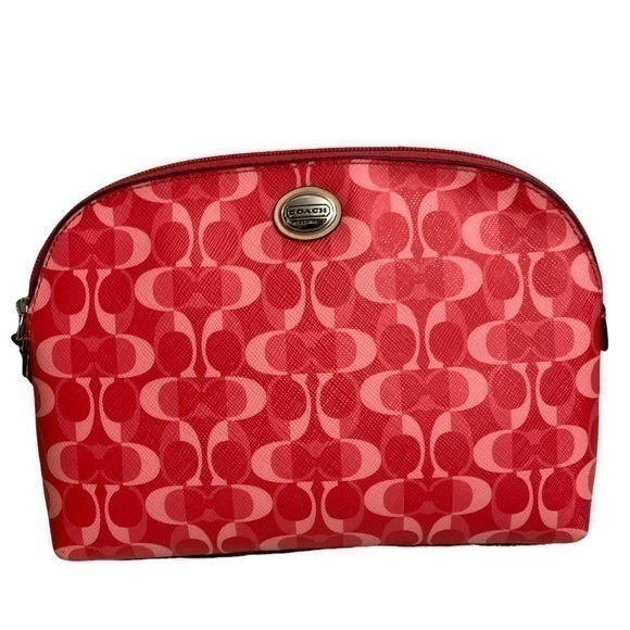 Coach red c scarf print large cosmetic case bag - Picture 1 of 9